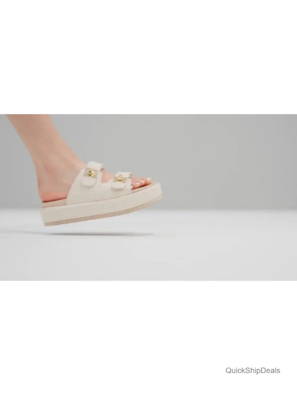 Raffia & Faux Leather Platform Wedge Sandals Wedge Sandal Slide Buckle